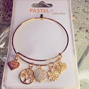 PASTEL- Gold Tone Bracelet With Five Charms